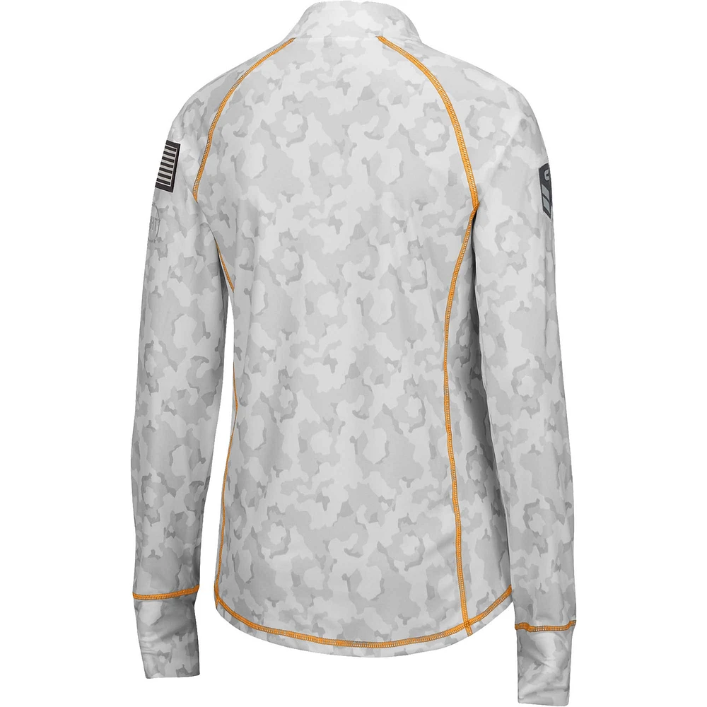 Women's Colosseum White Tennessee Volunteers OHT Military Appreciation Officer Arctic Camo Fitted Lightweight 1/4-Zip Jacket