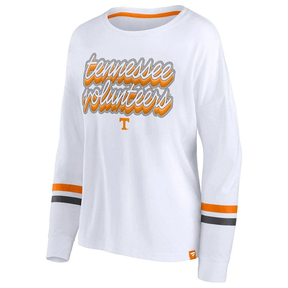 T-shirt blanc à manches longues rayures Fanatics Tennessee Volunteers Retro Power pour femmes