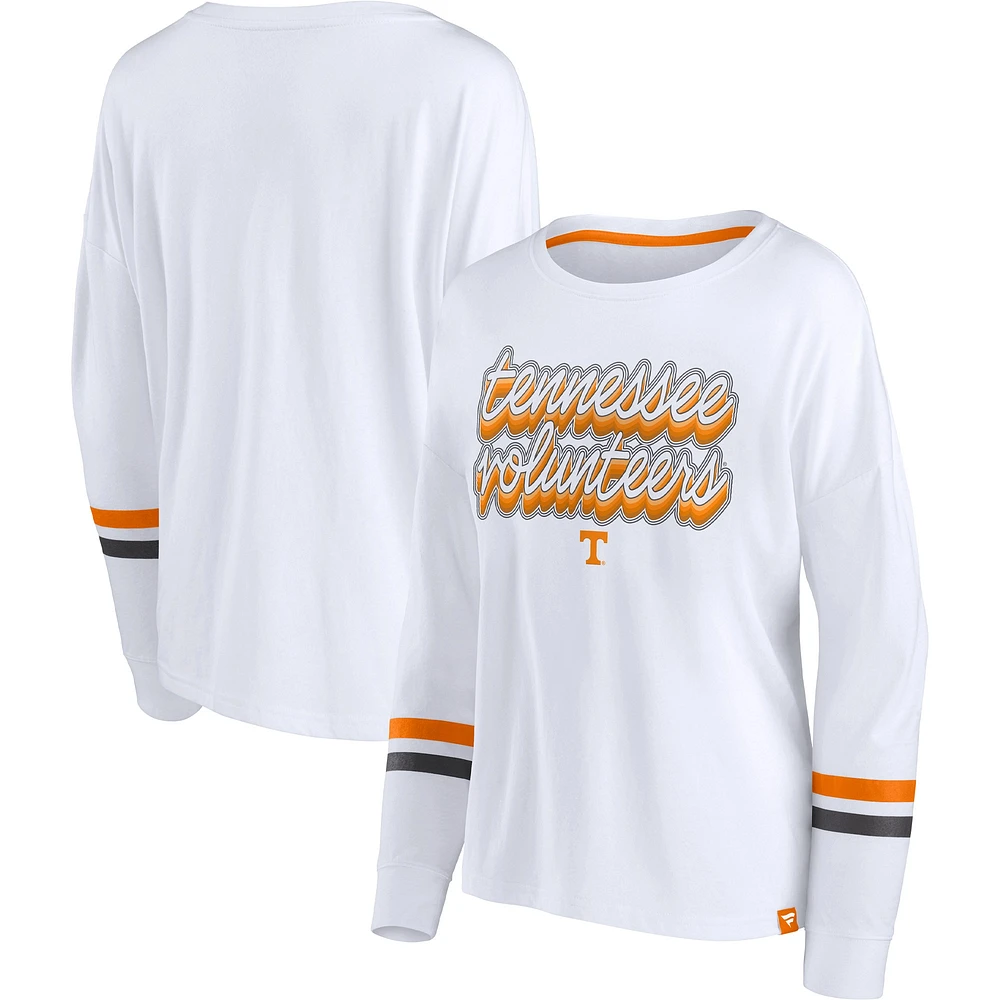 T-shirt blanc à manches longues rayures Fanatics Tennessee Volunteers Retro Power pour femmes