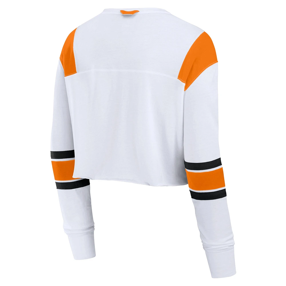 Haut court à manches longues et col en V pour femme Fanatics White Tennessee Volunteers Training Camp