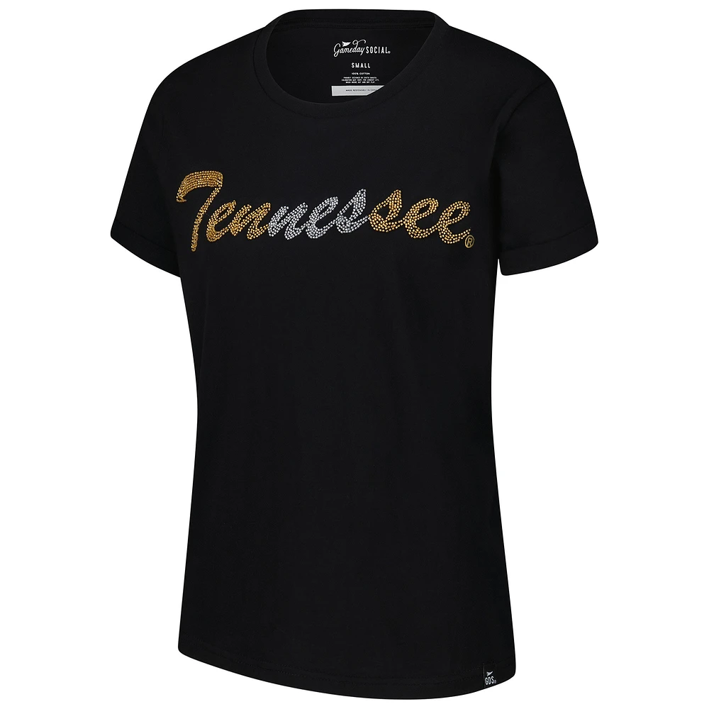 Women's Gameday Social  Black Tennessee Volunteers Hand Sewn Beaded Script T-Shirt