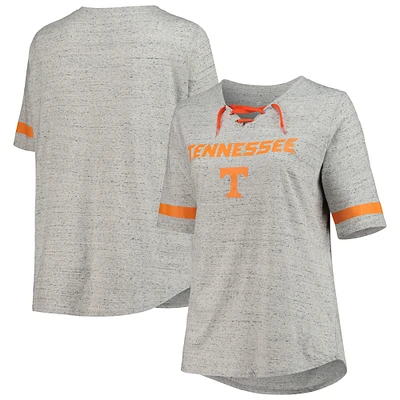T-shirt à col en V lacets taille plus Tennessee Volunteers gris chiné pour femme