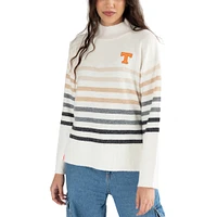 Women's Lusso  White Tennessee Volunteers Simone Striple Mock Neck Oversized Pullover Sweater
