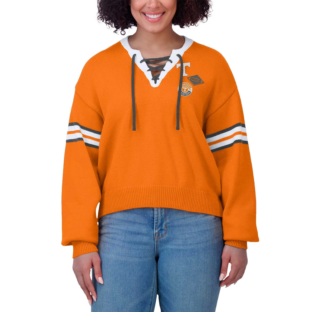Women's WEAR by Erin Andrews Tennessee Orange Volunteers Lace-Up Pullover Sweater