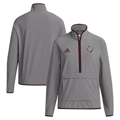 Veste demi-zipée adidas grise Texas A&M Aggies 2024 Coaches Sideline pour homme