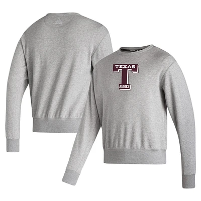 Men's adidas Heather Gray Texas A&M Aggies Basics Heritage Vintage Pullover Sweatshirt