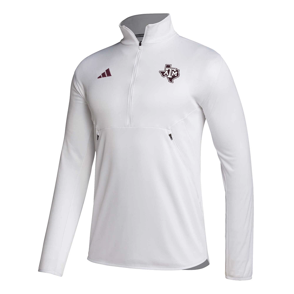 Men's adidas White Texas A&M Aggies 2023 Sideline AEROREADY Half-Zip Top