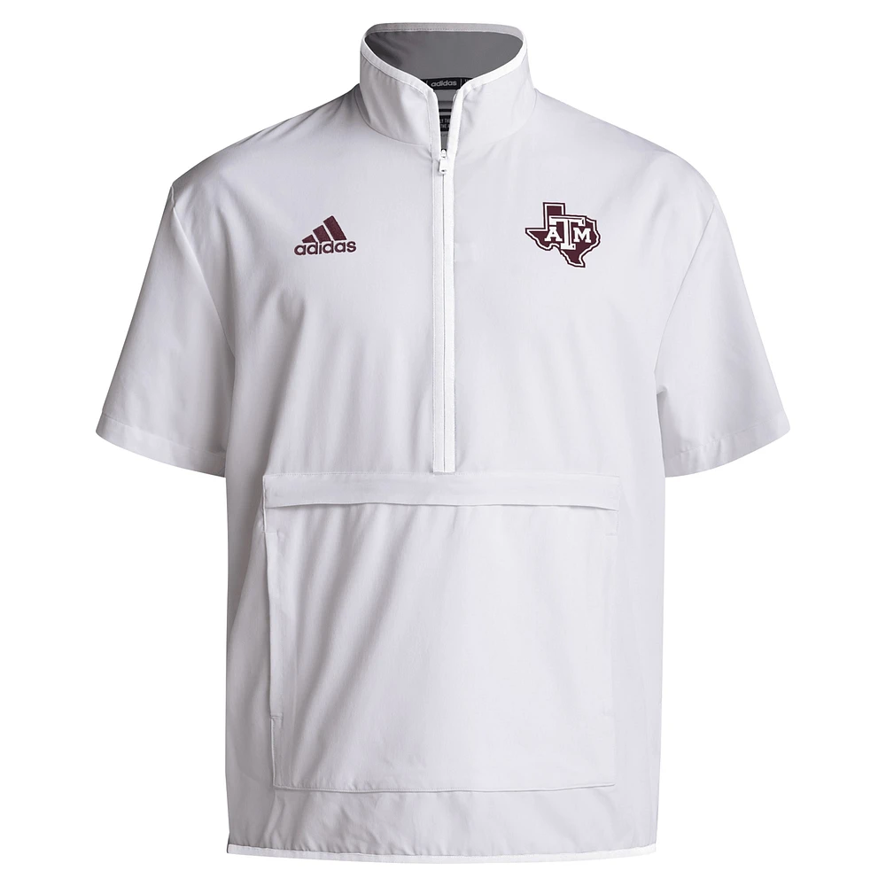 Men's adidas White Texas A&M Aggies 2024 Coaches Sideline Half-Zip Short Sleeve Jacket