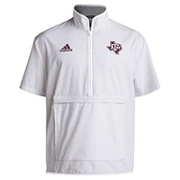 Men's adidas White Texas A&M Aggies 2024 Coaches Sideline Half-Zip Short Sleeve Jacket