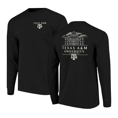 T-shirt à manches longues noir pour homme Texas A&M Aggies Comfort Colors Campus Nights