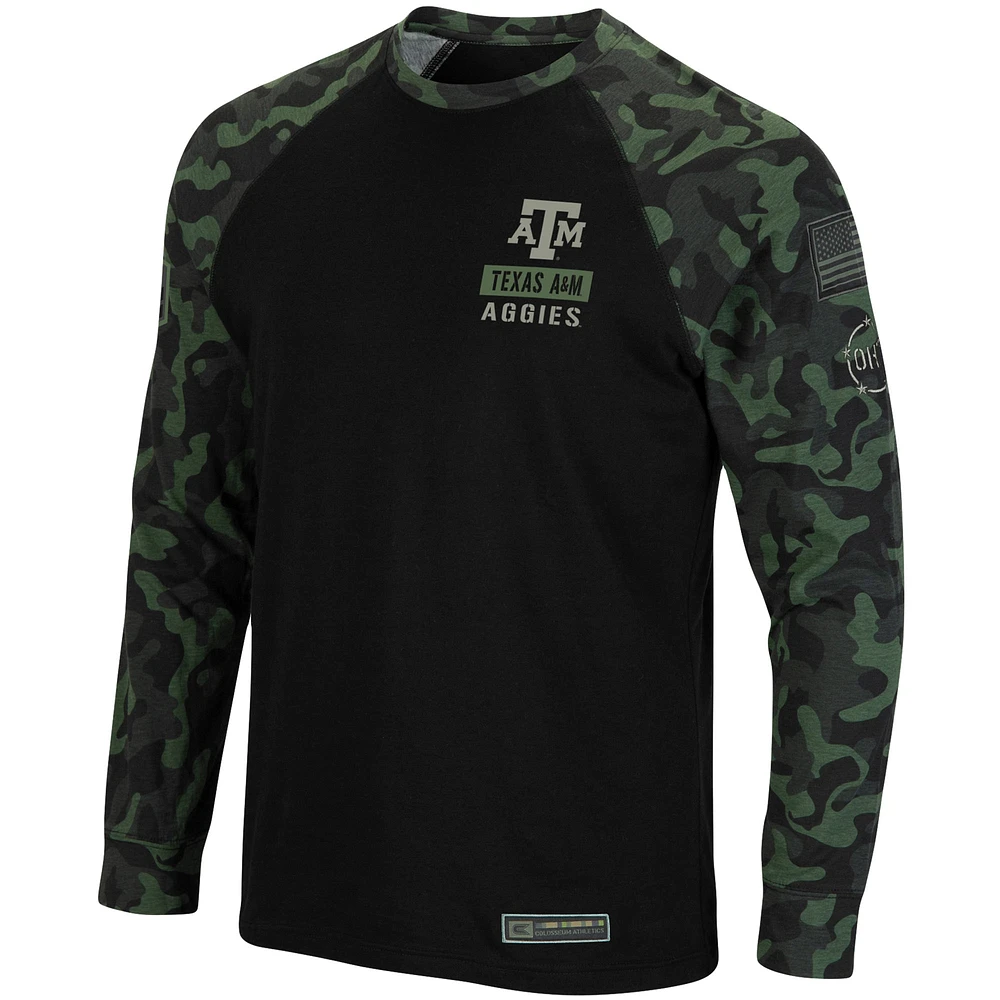 Men's Colosseum Black Texas A&M Aggies OHT Military Appreciation Camo Raglan Long Sleeve T-Shirt