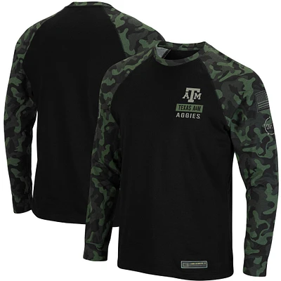 Colosseum Black Texas A&M Aggies OHT Military Appreciation Camo Raglan T-shirt à manches longues pour homme
