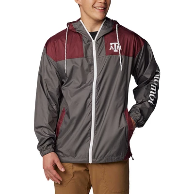 Veste à capuche coupe-vent entièrement zippée Columbia Charcoal Texas A&M Aggies Flash Challenger Omni-Shade pour hommes