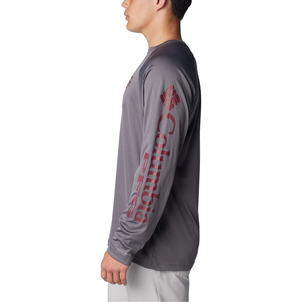 Men's Columbia Charcoal Texas A&M Aggies Terminal Tackle Omni-Shade Raglan Long Sleeve T-Shirt