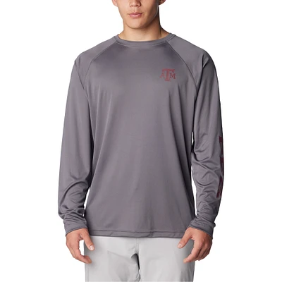 T-shirt à manches longues Columbia Charcoal Texas A&M Aggies Terminal Tackle Omni-Shade Raglan pour homme