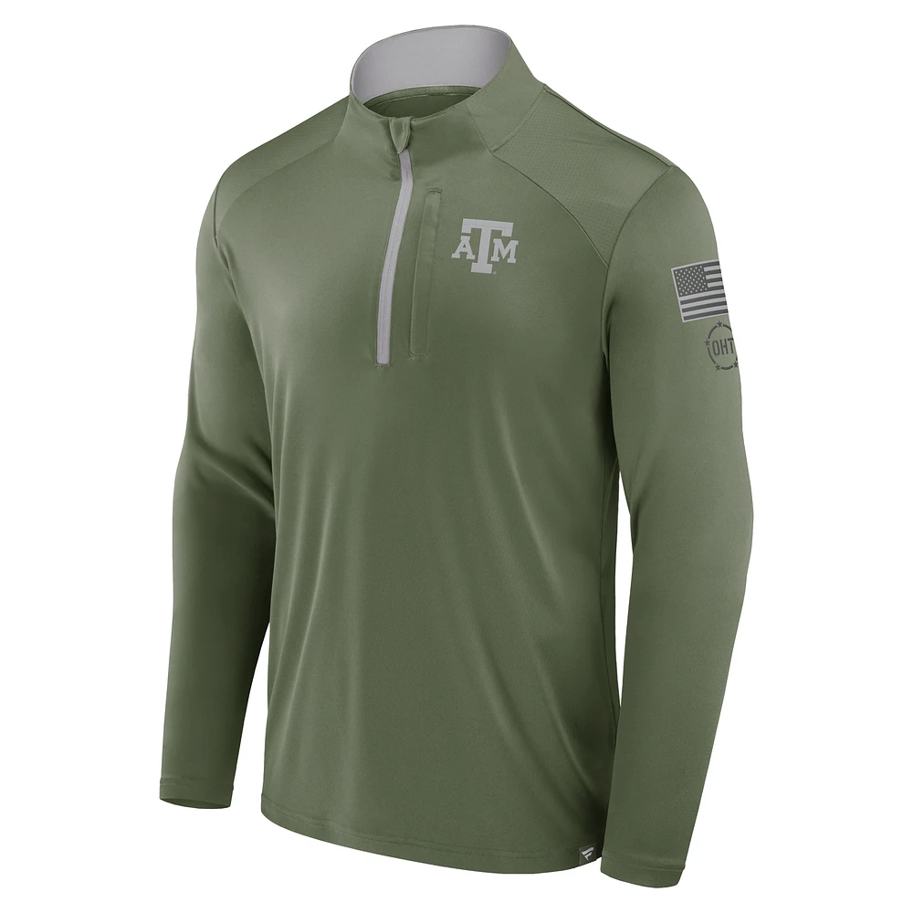 Men's Fanatics Olive Texas A&M Aggies OHT Military Appreciation Defender Quarter-Zip Jacket
