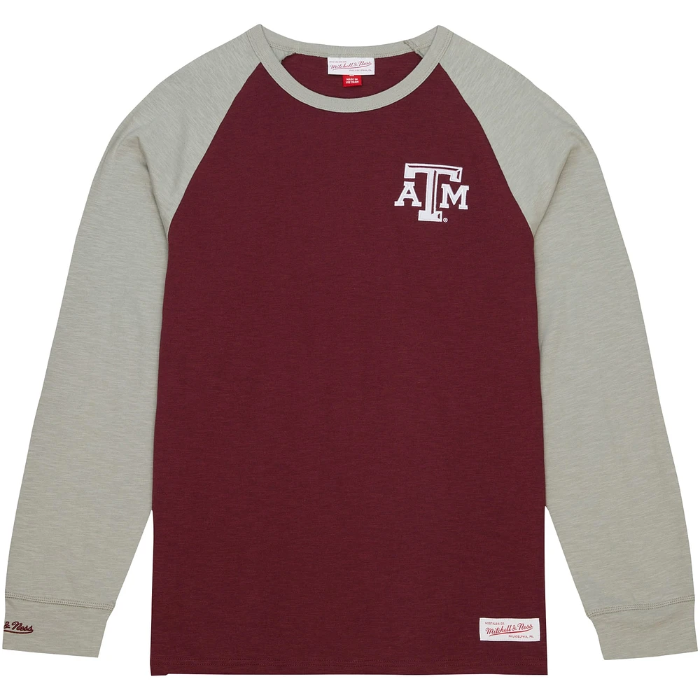 Men's Mitchell & Ness Maroon Texas A&M Aggies Legendary Slub Raglan Long Sleeve T-Shirt