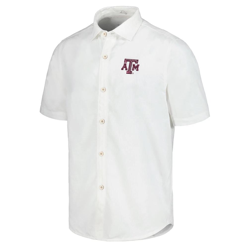 Men's Tommy Bahama White Texas A&M Aggies Coconut Point Palm Vista IslandZone Camp Button-Up Shirt