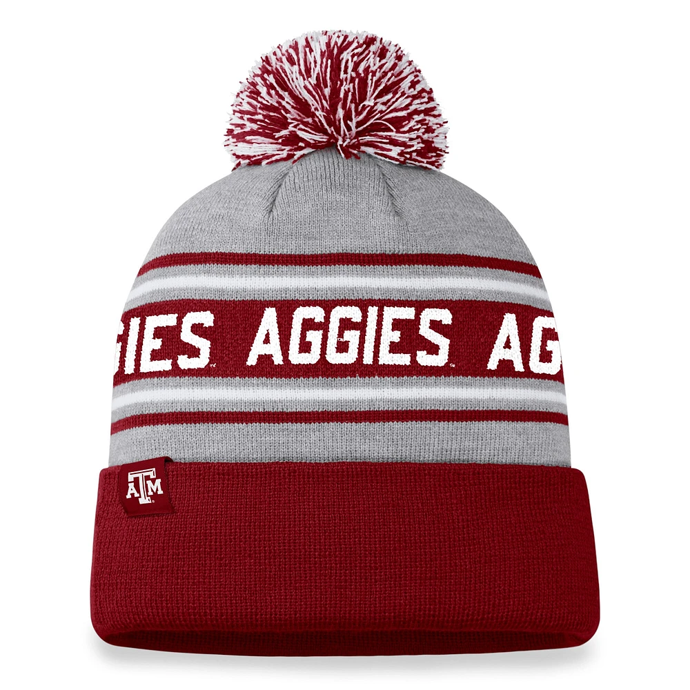 Men's Top of the World Heather Gray Texas A&M Aggies Frigid Cuffed Knit Hat with Pom