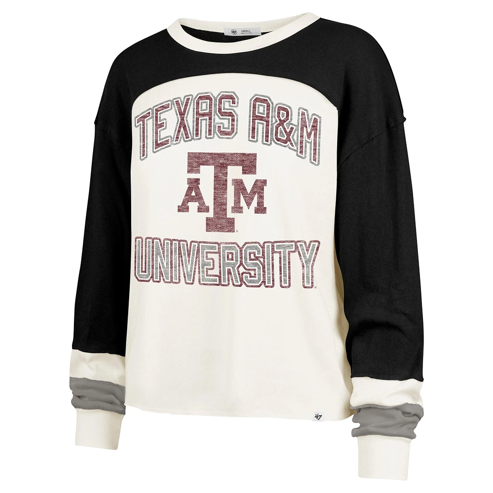 Women's '47  Cream Texas A&M Aggies Double Header Curve Raglan Long Sleeve T-Shirt
