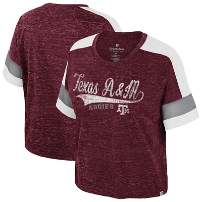 T-shirt à col rond et blocs de couleurs pour femme Colosseum Maroon Texas A&M Aggies
