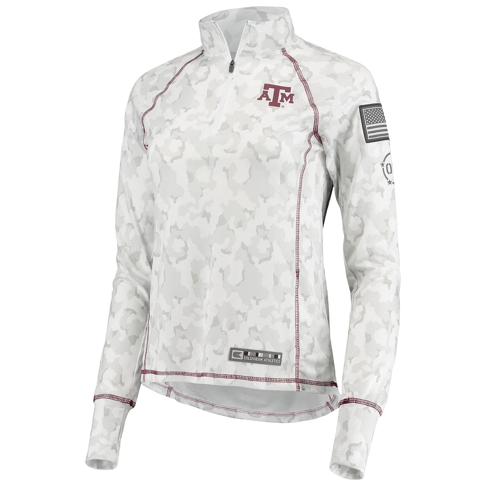 Women's Colosseum White Texas A&M Aggies OHT Military Appreciation Officer Arctic Camo Fitted Lightweight 1/4-Zip Jacket