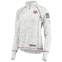Women's Colosseum White Texas A&M Aggies OHT Military Appreciation Officer Arctic Camo Fitted Lightweight 1/4-Zip Jacket