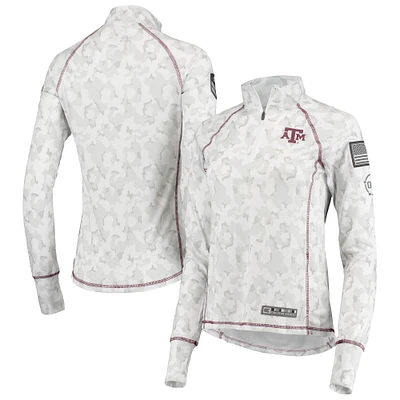 Women's Colosseum White Texas A&M Aggies OHT Military Appreciation Officer Arctic Camo Fitted Lightweight 1/4-Zip Jacket