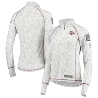 Women's Colosseum White Texas A&M Aggies OHT Military Appreciation Officer Arctic Camo Fitted Lightweight 1/4-Zip Jacket