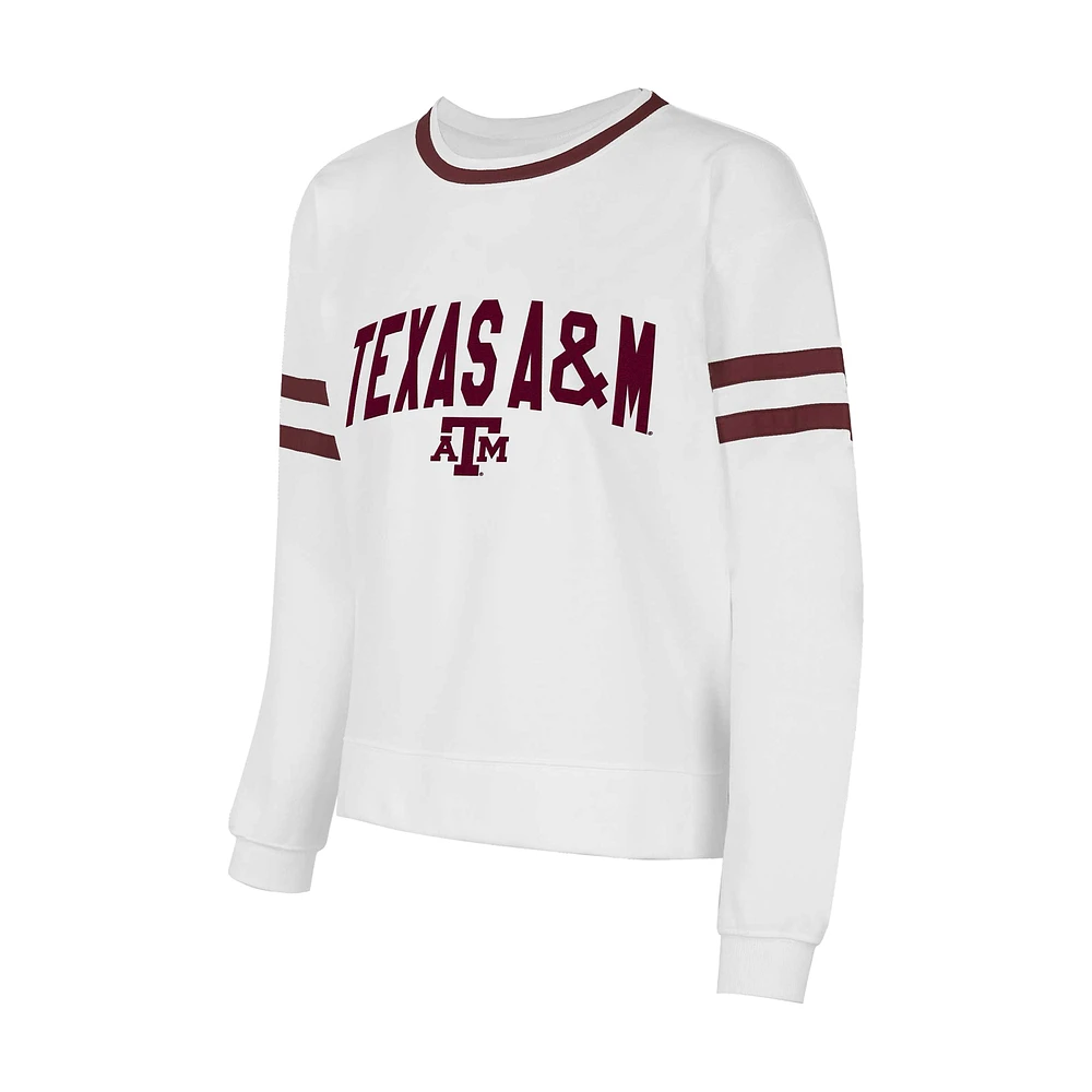 Women's Concepts Sport  White Texas A&M Aggies Borough French Terry Arch Over Long Sleeve T-Shirt