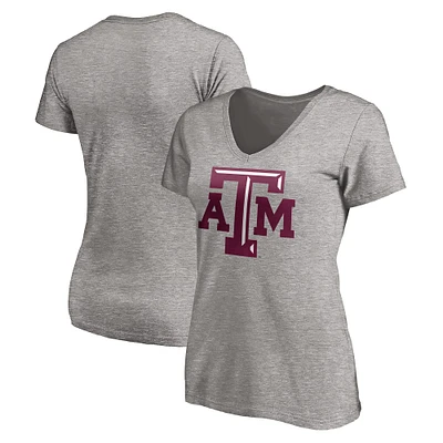 T-shirt col en V avec logo principal Texas A&M Aggies pour femmes Fanatics gris
