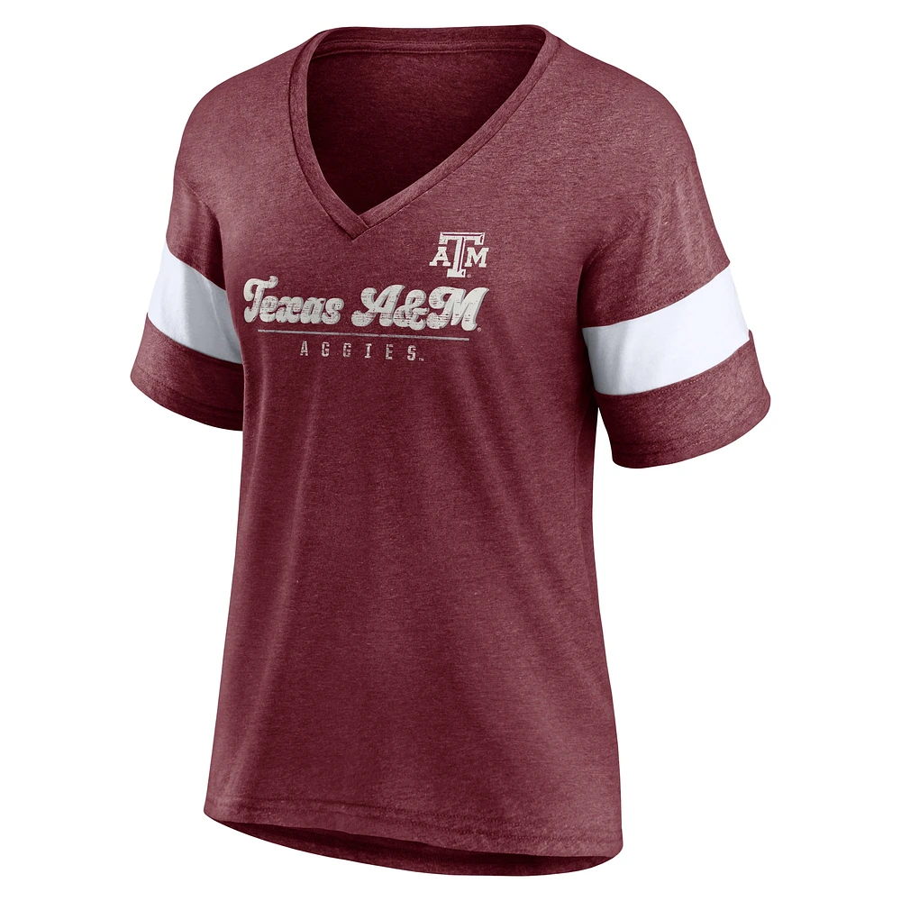 Women's Fanatics  Heather Maroon Texas A&M Aggies True Classics Give It All Fashion Tri-Blend V-Neck T-Shirt