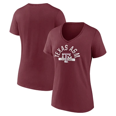 T-shirt à col en V avec logo de l'équipe Texas A&M Aggies pour femmes Fanatics Maroon