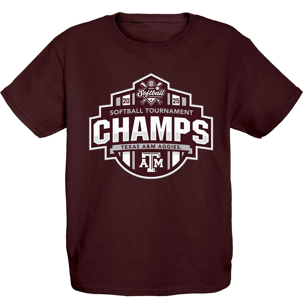 Youth Blue 84  Maroon Texas A&M Aggies 2025 SEC Softball Conference Tournament Champions Locker Room T-Shirt