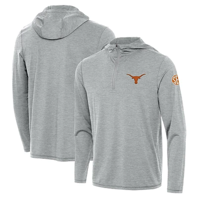 Sweat à capuche avec fermeture éclair sur un quart de longueur pour hommes, Antigua Heather Grey Texas Longhorns SEC Tidy