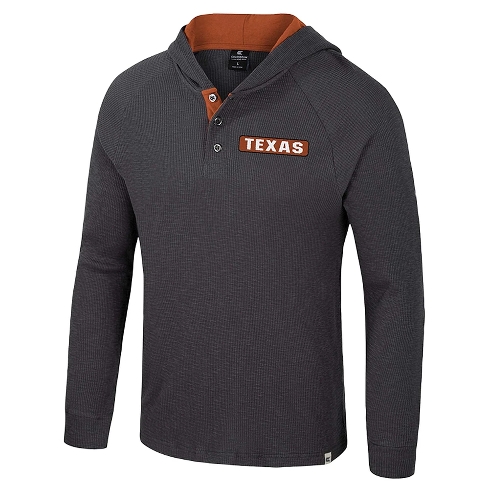 T-shirt à capuche manches longues Henley pour homme Colosseum Charcoal Texas Longhorns Dujour Ralgan