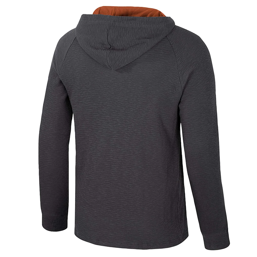 T-shirt à capuche manches longues Henley pour homme Colosseum Charcoal Texas Longhorns Dujour Ralgan
