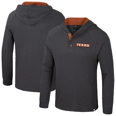 T-shirt à capuche manches longues Henley pour homme Colosseum Charcoal Texas Longhorns Dujour Ralgan