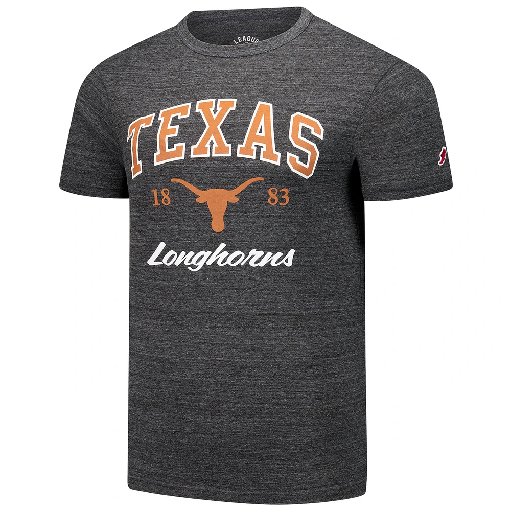 Men's League Collegiate Wear Charcoal Texas Longhorns  Arch Script Victory Falls Tri-Blend T-Shirt