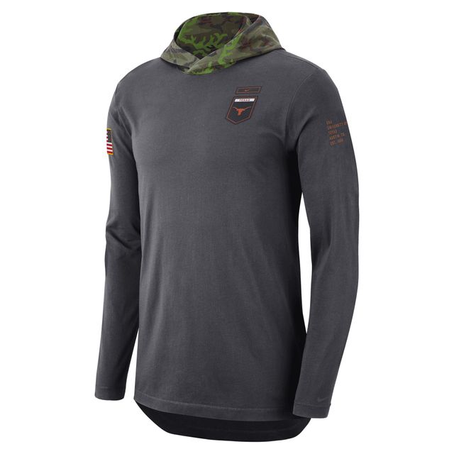 T-shirt à capuche manches longues Nike Texas Longhorns Military pour homme, anthracite