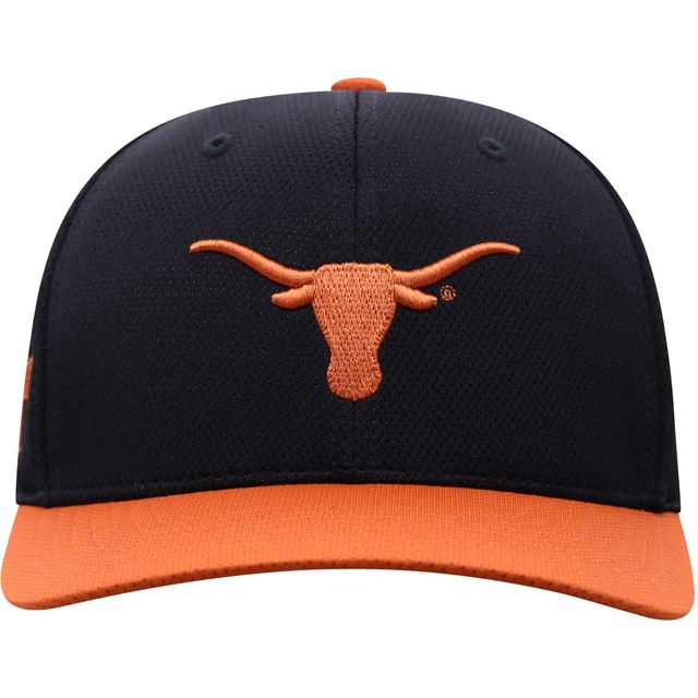 Casquette Top of the World pour homme noir/texas orange Texas Longhorns Two-Tone Reflex Hybrid Tech Flex Hat