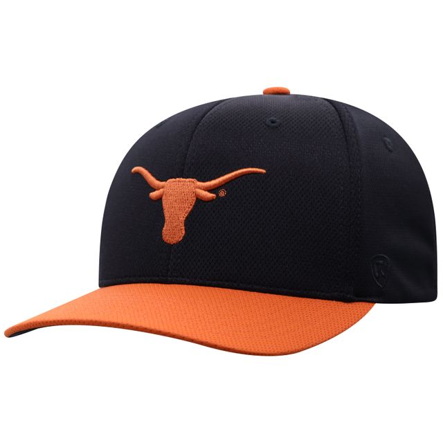 Casquette Top of the World pour homme noir/texas orange Texas Longhorns Two-Tone Reflex Hybrid Tech Flex Hat