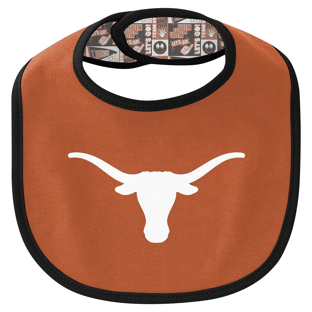 Newborn & Infant Texas Longhorns Dynamic Duo Bodysuit, Bib Cuffed Knit Hat Set
