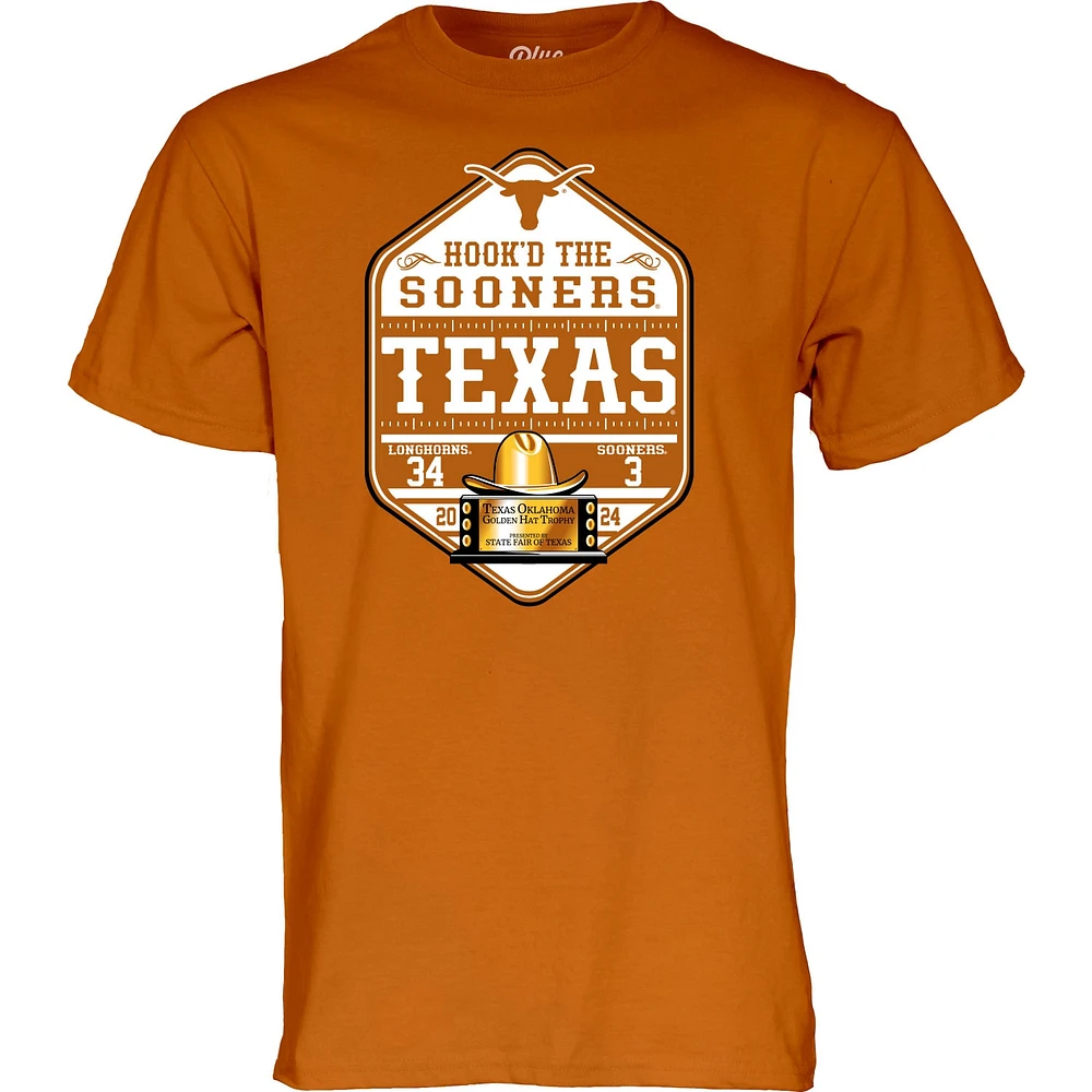 T-shirt unisexe bleu 84 Texas Orange Longhorns contre Oklahoma Sooners 2024 Red River Rivalry Score