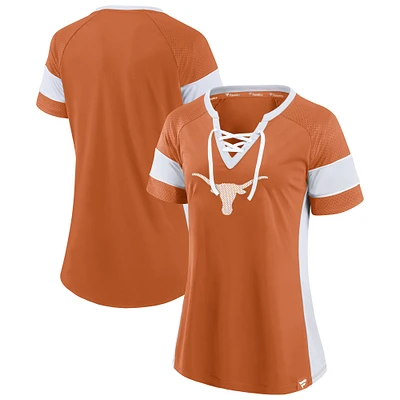 Women's Fanatics  Texas Orange Longhorns Unmasked Hero Block Party Athena Lace-Up Top