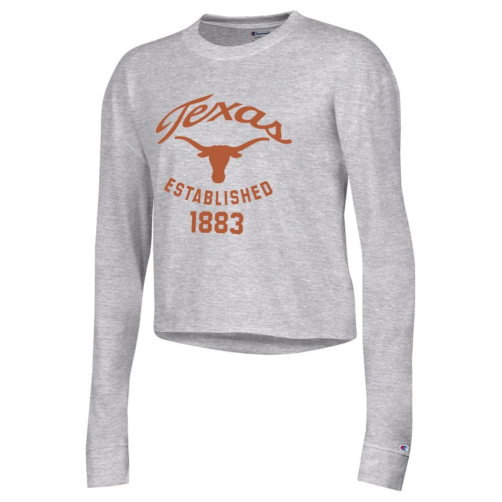 Women's Champion Gray Texas Longhorns Boyfriend Cropped Long Sleeve T-Shirt