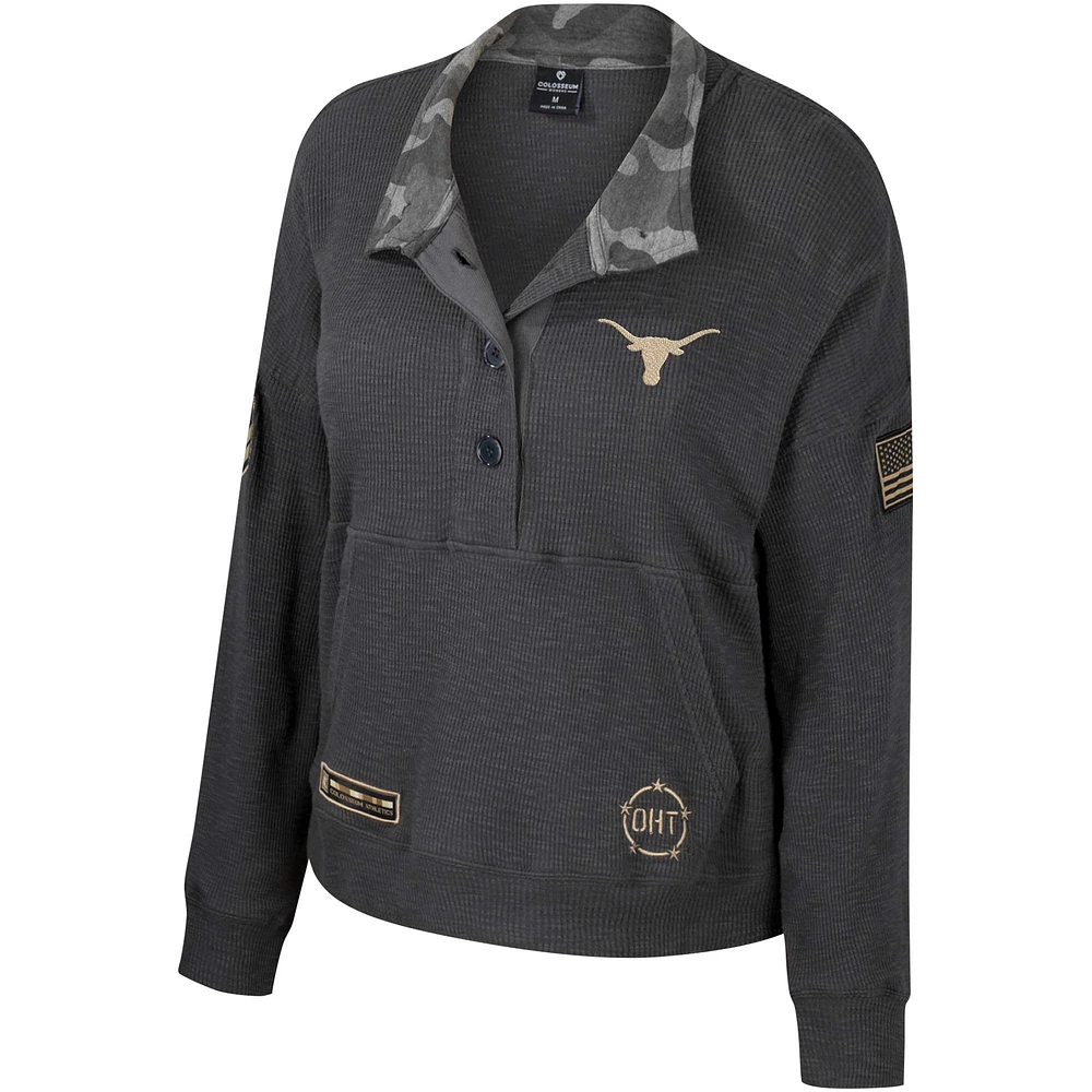 Sweat-shirt thermique Colosseum Heather Charcoal Texas Longhorns OHT pour femmes, Appréciation militaire Payback Henley
