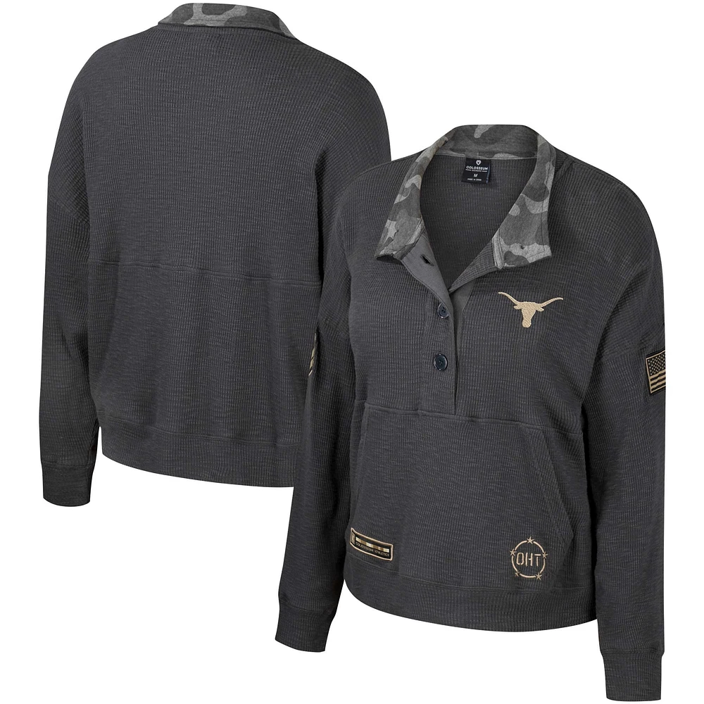 Sweat-shirt thermique Colosseum Heather Charcoal Texas Longhorns OHT pour femmes, Appréciation militaire Payback Henley