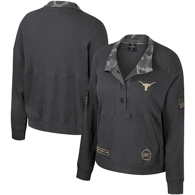 Sweat-shirt thermique Colosseum Heather Charcoal Texas Longhorns OHT pour femmes, Appréciation militaire Payback Henley