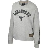 Women's Colosseum Heather Gray Texas Longhorns OHT Military Appreciation Flag Rank Dolman Pullover Sweatshirt